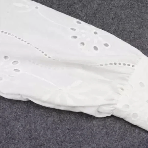 SOLD OUT White Boho Floral Eyelet Button Up Blouse - Picture 14 of 15